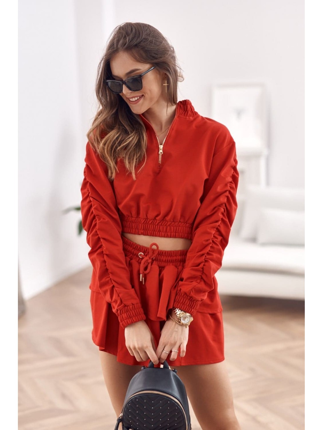 Tracksuit set, skirt, sweatshirt, red FI609 - Online store - Boutique